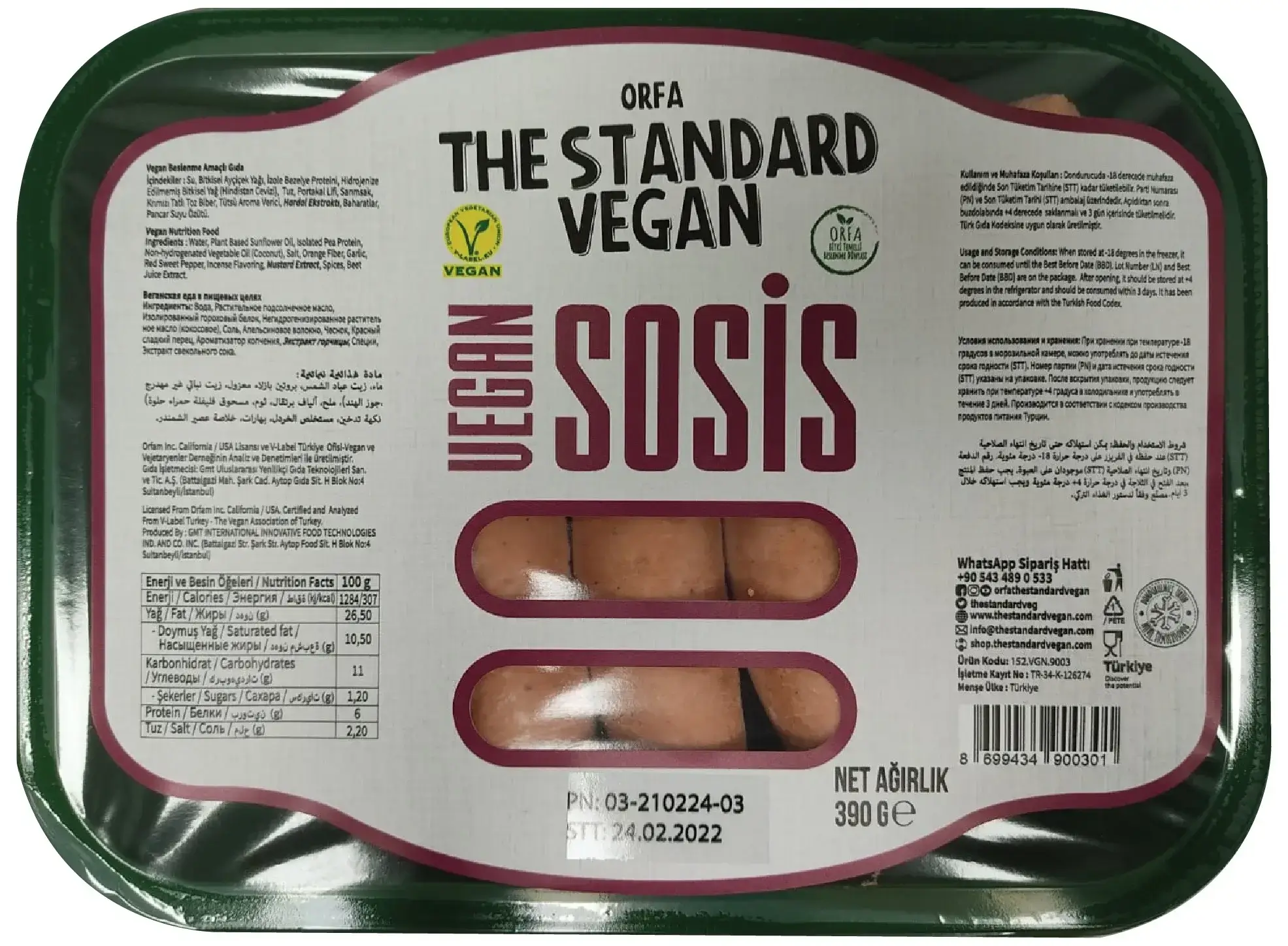 Orfa The Standard Vegan Sosis 390gr