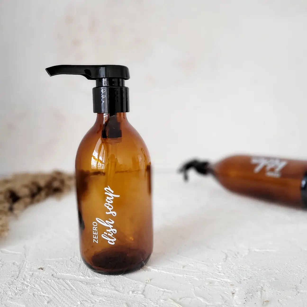 Zeero Amber Cam Şişe 300 ml - Pompa Başlıklı (Dish Soap Yazılı)