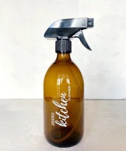 Zeero Amber Cam Şişe 500 ml - Sprey Başlıklı (Kitchen Cleaner Yazılı)