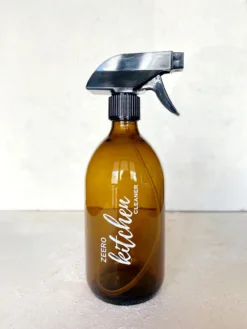 Zeero Amber Cam Şişe 500 ml - Sprey Başlıklı (Kitchen Cleaner Yazılı)
