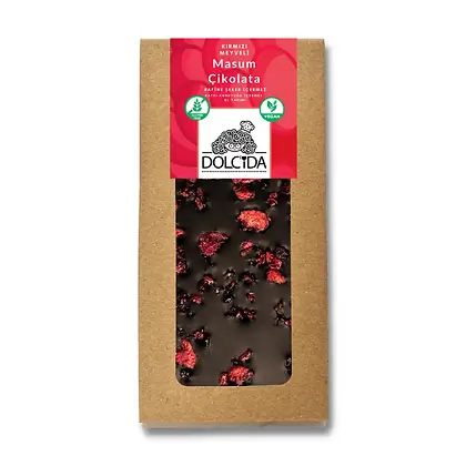 Dolcida Kırmızı Meyveli Masum Çikolata (Vegan-Şekersiz-Glütensiz) - 100 gr