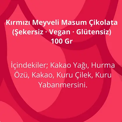 Dolcida Kırmızı Meyveli Masum Çikolata (Vegan-Şekersiz-Glütensiz) - 100 gr - Görsel 2