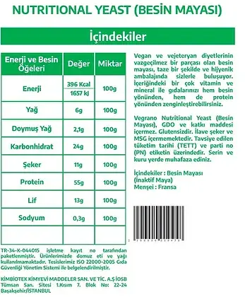 Vegrano Nutritional Yeast (Besin Mayası) 100 gr - Görsel 2