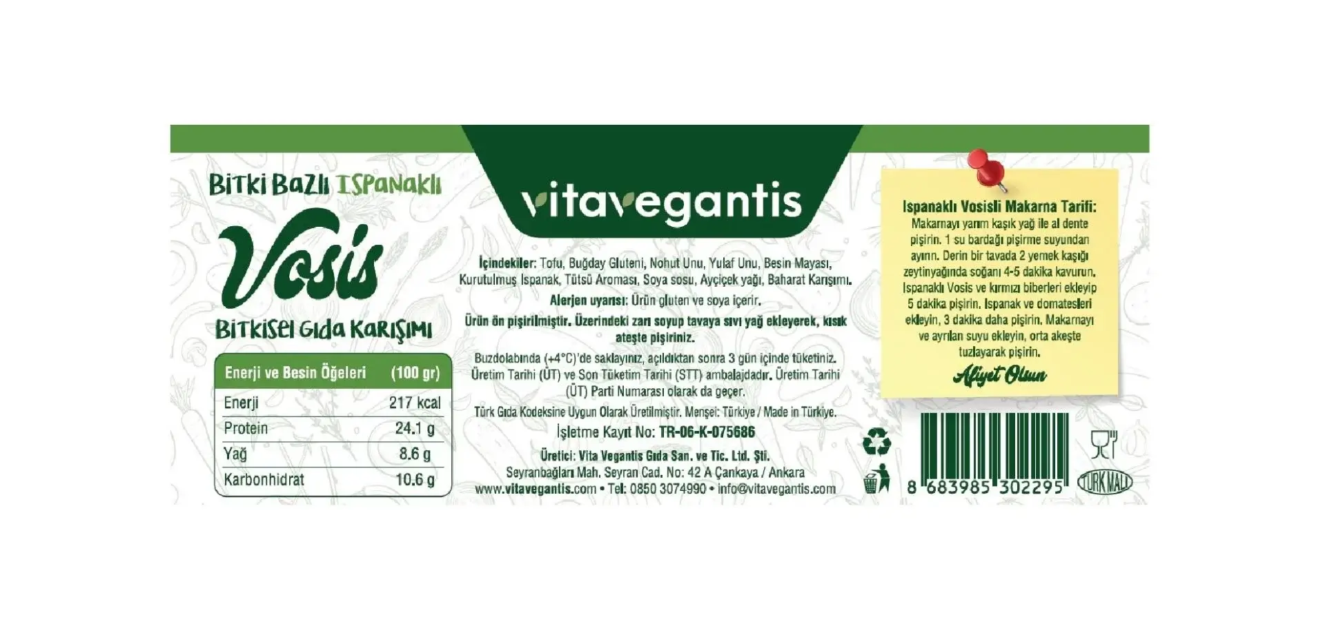 Vita Vegantis Vegan Sosis - Ispanaklı 180 gr - Görsel 3
