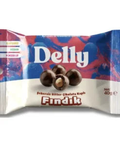 Delly Şeker İlavesiz Bitter Çikolata Kaplı Fındık 40g