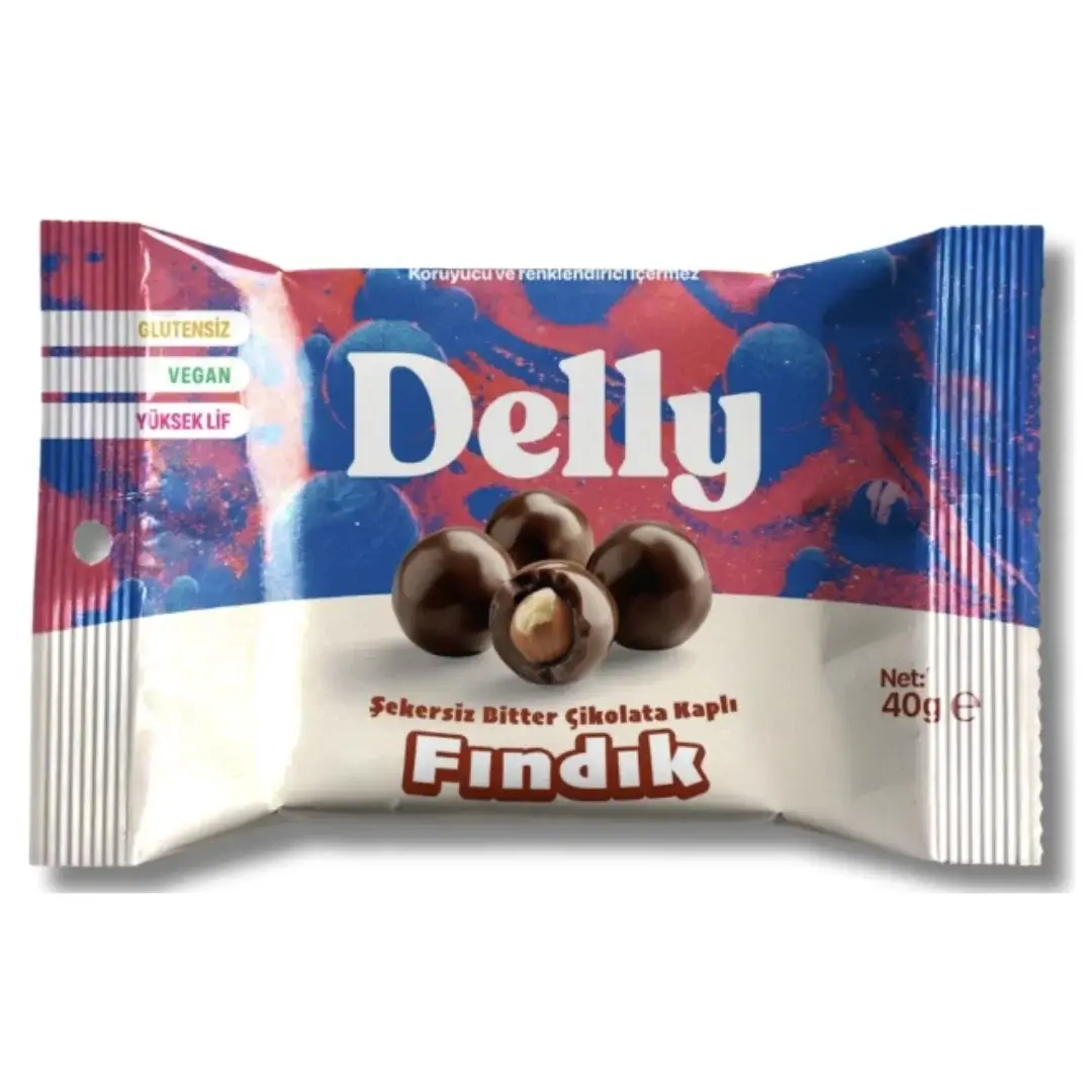 Delly Şeker İlavesiz Bitter Çikolata Kaplı Fındık 40g