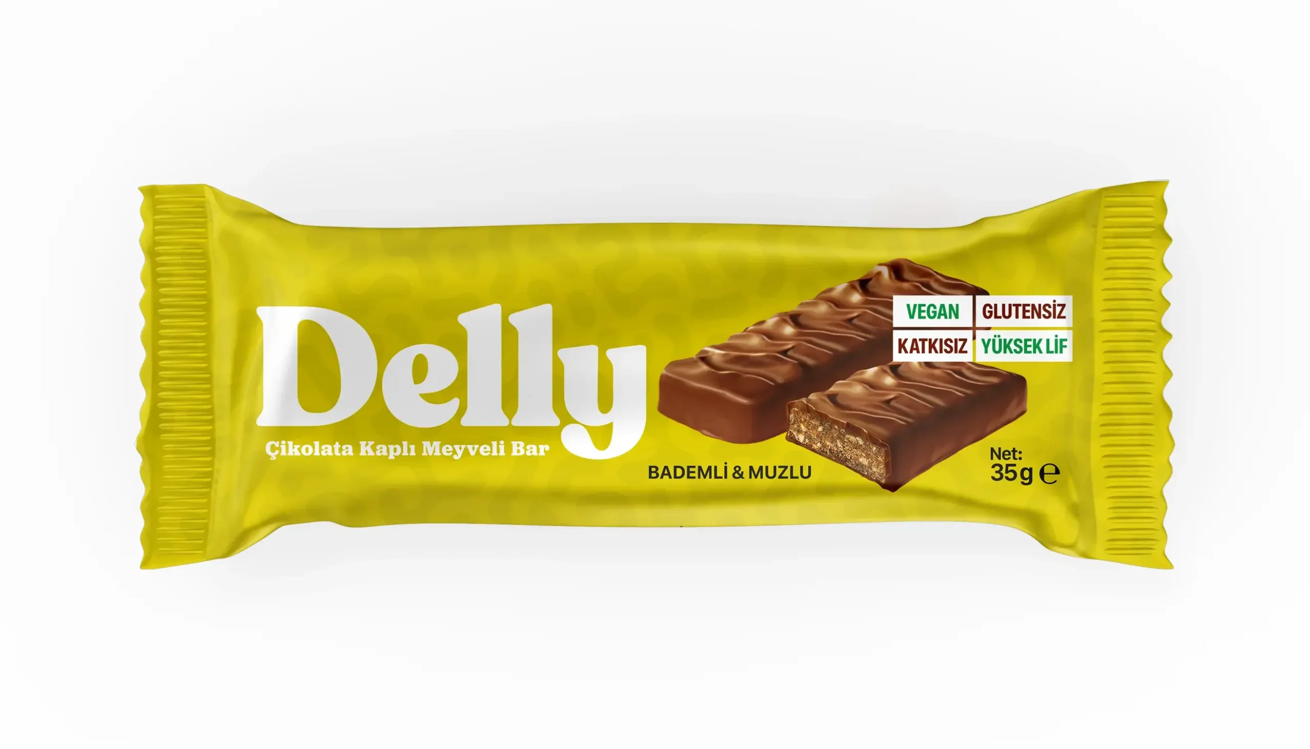 Delly Şekersiz Çikolata Kaplı, Bademli & Muzlu Bar 35g