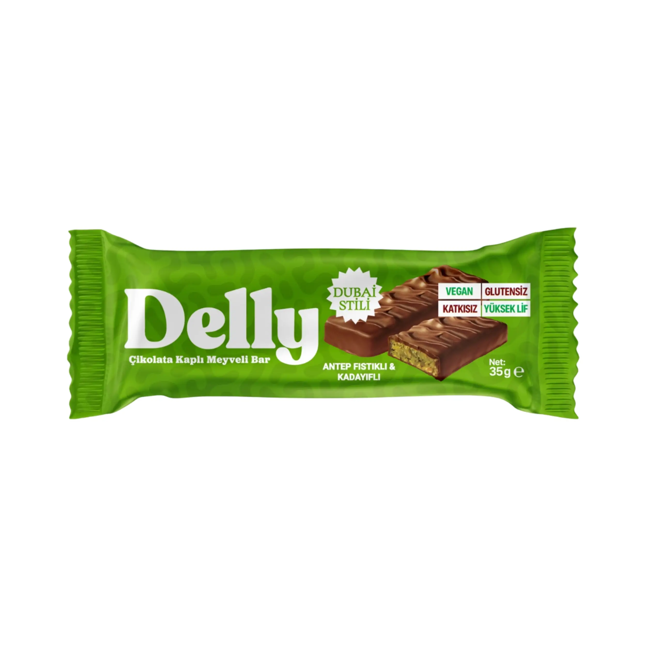 Delly Çikolata Kaplı Antep Fıstıklı & Kadayıflı Meyveli Bar 35g